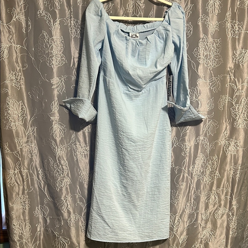 Elegant Light Blue Long Sleeve Dress